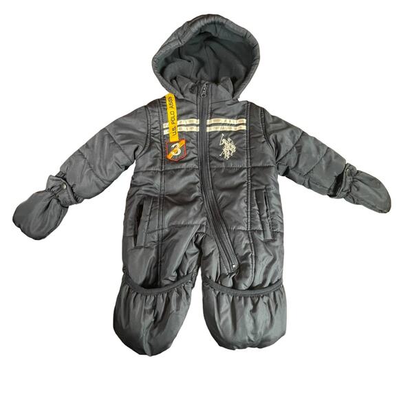 U.S. Polo Assn. Baby Snowsuit Hooded SIZE 12M Months Infant Boy Navy Blue Mitten - Picture 1 of 7